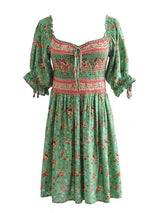 Boho Mini Dress – “Meadow Serenade” Floral Short Sleeve Summer Sundress