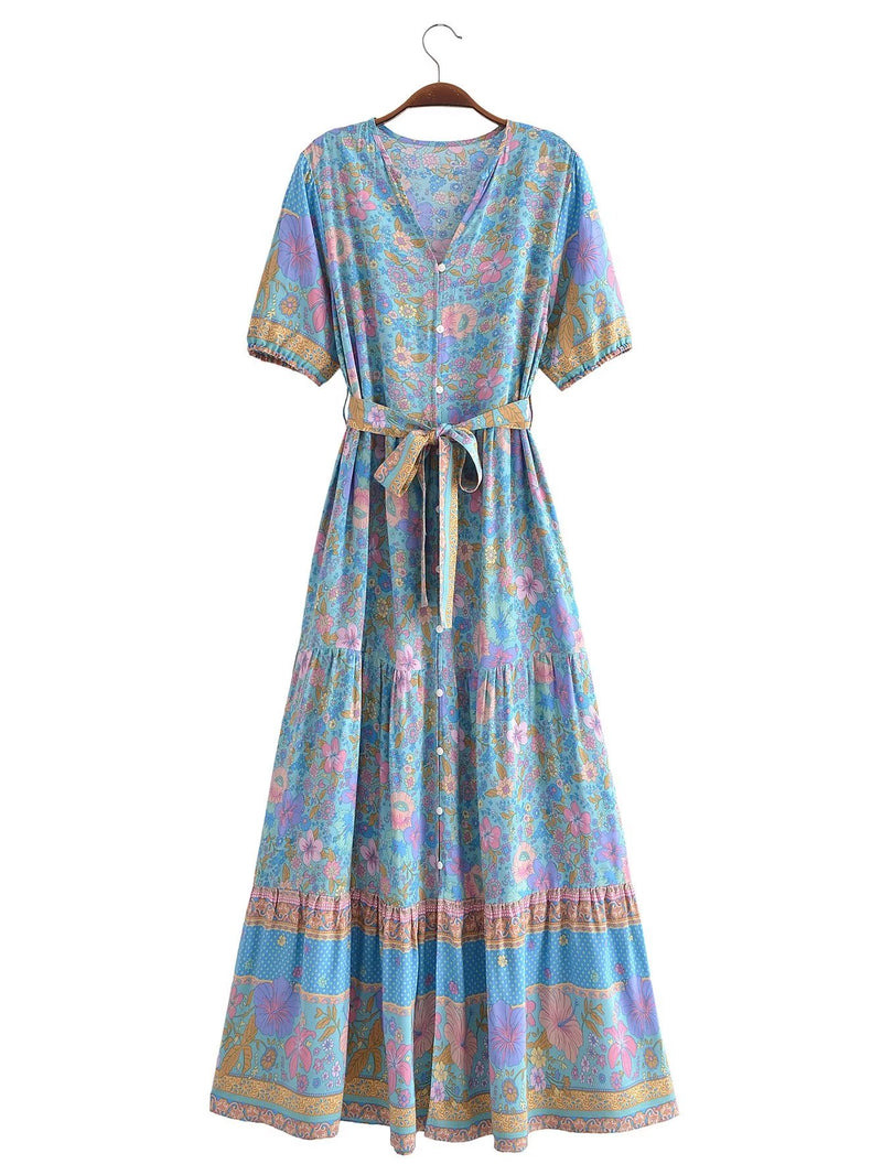 Maxi Dress - Boho Dress - Sundress - Scilla Pivoine in Pink and Blue