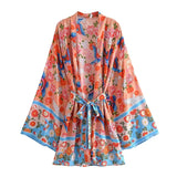 Boho Kimono Robe – “Sunset Bloom” Short Floral Cover-Up for Beach & Lounge