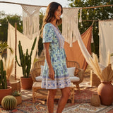 Bohemian Mini Dress – “Boho Bloom” Floral Print V-Neck Tie-Waist Mini Dress