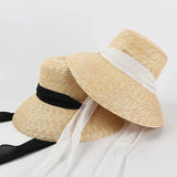 Boho Sun Beach Hat - French Lace Up Wheat Straw Hat