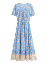 Boho Chic Maxi Dress – Blue Floral Print Summer Sundress Elowen