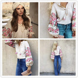 Boho Blouse – “Petal Muse” Embroidered Floral Sleeve Top in Ivory & Pink