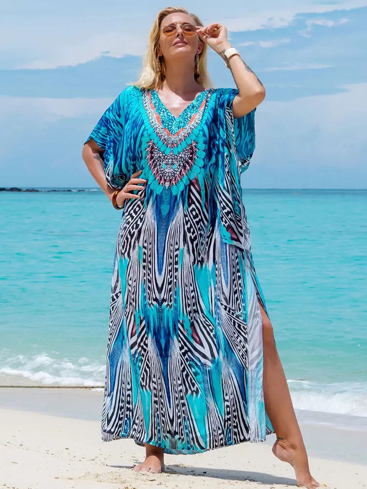 Boho Maxi Dress - Beach Dress, Kaftan Dress Allegra Brown Zebra