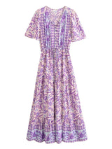 Boho Chic Maxi Dress – Floral Print Summer Sundress Elowen in Purple, Green and Pink