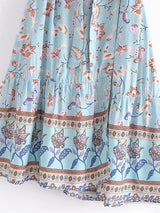 Boho Mini Dress – “Azure Meadow” Light Blue Floral V-Neck Tie-Waist Dress