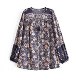 Boho Blouse – “Wild Petal” – Boho Floral Tunic Tops in Pink & Blue