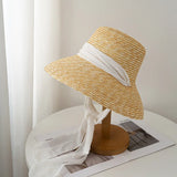 Boho Boater Hat - French Wheat Straw Wide Brim Hat
