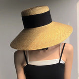 Boho Sun Beach Hat - Wide Brim Straw Boater Hat with Bow Ribbon