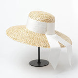 Boho Sun Beach Hat - Handwoven Lace Straw Hat with Bow Ribbon