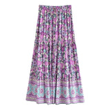 Boho Maxi Skirt – “Wild  Bloom” Floral Gypsy Skirt in  Navy,Purple & Turquoise
