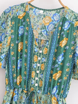 Boho Chic Maxi Dress – Floral Print Summer Sundress Elowen in Purple, Green and Pink