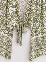 Boho Blouse – “Festival Muse” Floral Long Sleeve Tie Front Tope