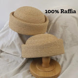 Boho Pillbox Hat - Natural Raffia French Beret Hat