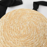 Boho Sun Beach Hat - French Lace Up Wheat Straw Hat