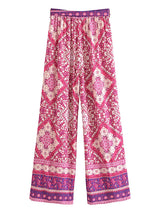 Boho Two Piece Set - Crop Top Blouse and Palazzo Pant - Pink Fuchsia