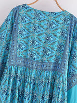 Boho Mini Dress – “Turquoise Reverie” Paisley Batwing Sleeve Loose Dress