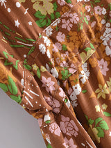 Bohemian Maxi Dress – “Amber Wildflower” Brown Floral Button-Front Tassel-Tie Boho Dress