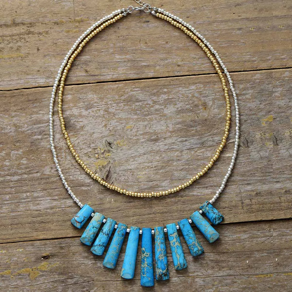 Boho Necklace - Gold Collier and Seed Beads 2 Layers Necklaces