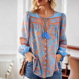 Boho Blouse – “Wild Petal” – Boho Floral Tunic Tops in Pink & Blue