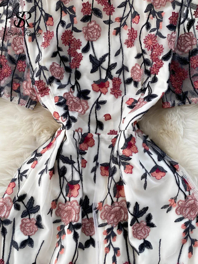 Vintage Boho Maxi Dress - Arabella White Rose | Embroidered Bohemian Style Dress