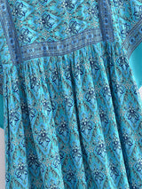 Boho Mini Dress – “Turquoise Reverie” Paisley Batwing Sleeve Loose Dress