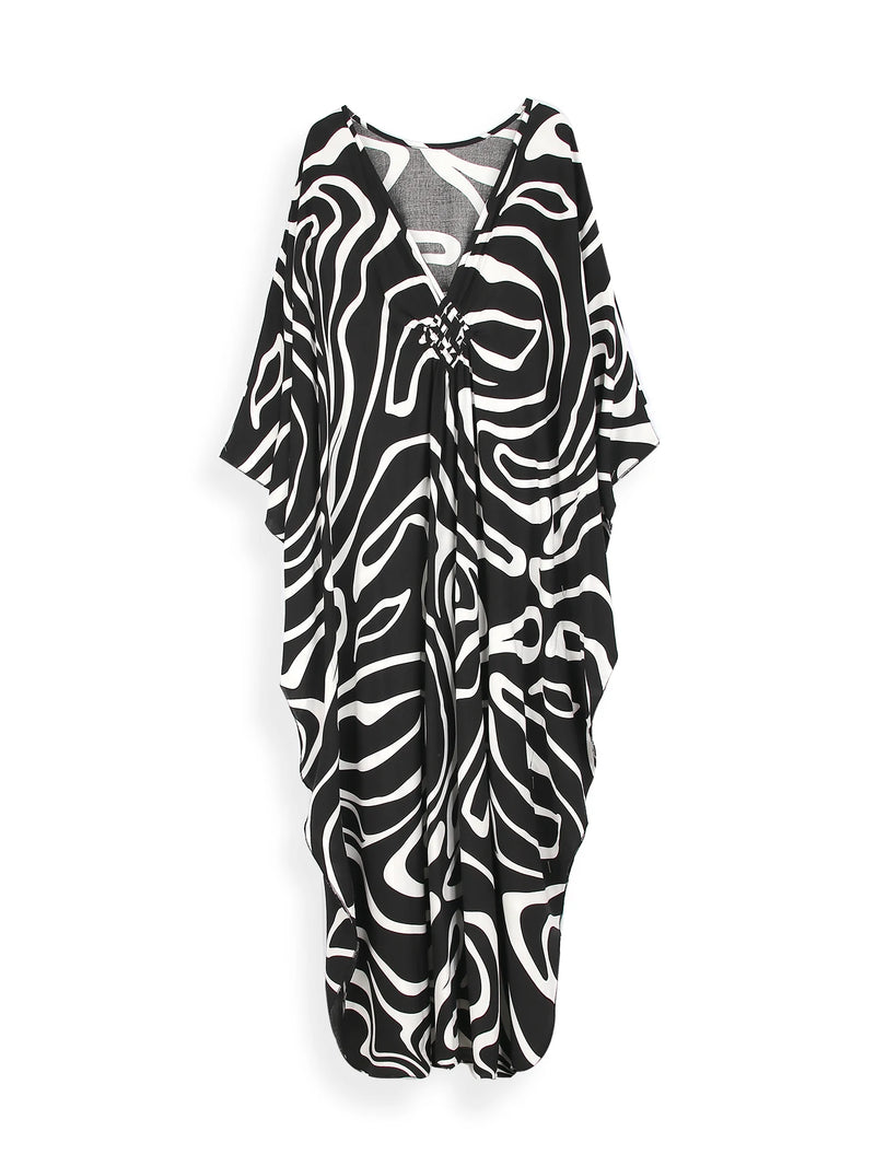 Boho Maxi Dress - Beach Dress, Kaftan Dress in Zebra Black and White