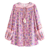 Boho Blouse – “Wild Petal” – Boho Floral Tunic Tops in Pink & Blue
