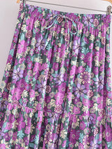 Boho Maxi Skirt – “Wild  Bloom” Floral Gypsy Skirt in  Navy,Purple & Turquoise