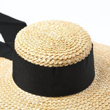 Boho Sun Beach Hat - Handwoven Lace Straw Hat with Bow Ribbon