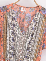 Bohemian Mini Dress – “Boho Bloom” Floral Print V-Neck Tie-Waist Mini Dress