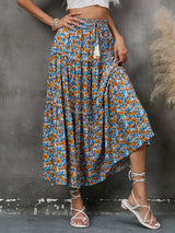 Boho Skirt, Hippie Skirts, Maxi Skirt, Flower Ruffle in Blue