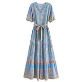 Maxi Dress - Boho Dress - Sundress - Scilla Pivoine in Pink and Blue