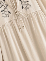 Bohemian Maxi Gown – “Meadow Stitch” Floral Embroidered Long Sleeve Dress