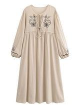 Bohemian Maxi Dress – “Botanical Muse” Butterfly Embroidered Long Sleeve Tie-Neck Dress