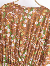 Bohemian Maxi Dress – “Amber Wildflower” Brown Floral Button-Front Tassel-Tie Boho Dress