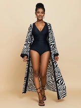 Beach Robe - Boho Robe - Summer Chic Cover-Up with Tie Dye Ausha Stripe Black Yellow