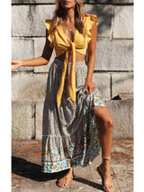 Boho Maxi Skirt – “Olive Meadow” Hippie Style Skirt in Beige & Red for Women, Summer, and Festivals