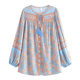 Boho Blouse – “Wild Petal” – Boho Floral Tunic Tops in Pink & Blue