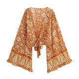 Boho Blouse – ““Seaside Song” Floral Long Sleeve Tie Front Tope