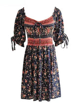 Boho Mini Dress – “Meadow Serenade” Floral Short Sleeve Summer Sundress