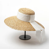 Boho Sun Beach Hat - Handwoven Lace Straw Hat with Bow Ribbon