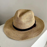 Boho Panama Hat - Natural Raffia Handwoven Straw Hat
