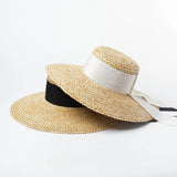 Boho Sun Beach Hat - Handwoven Lace Straw Hat with Bow Ribbon