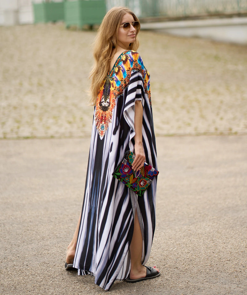 Boho Maxi Dress - Beach Dress, Kaftan Dress Allegra Brown Zebra