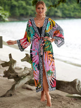 Beach Robe - Boho Robe - Summer Chic Cover-Up with Talulla Leaf in Pink