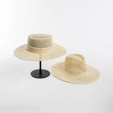 Boho Sun Beach Hat - Handwoven Hollow Wide Brim Straw Fedora Hat