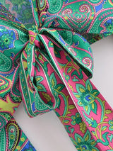 Boho Blouse – “Festival Muse” Floral Long Sleeve Tie Front Tope