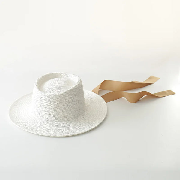 Boho Summer Beach Hat - Panama Fedora Sun Hat in Black and White