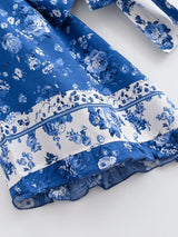 Boho Blouse – ““Seaside Song” Floral Long Sleeve Tie Front Tope